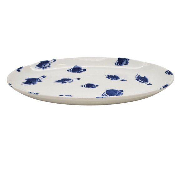 Crate & Barrel Fish Blue White Oval Ceramic Platter‎ 1 pc Serving Dish Nautical - Picture 8 of 9